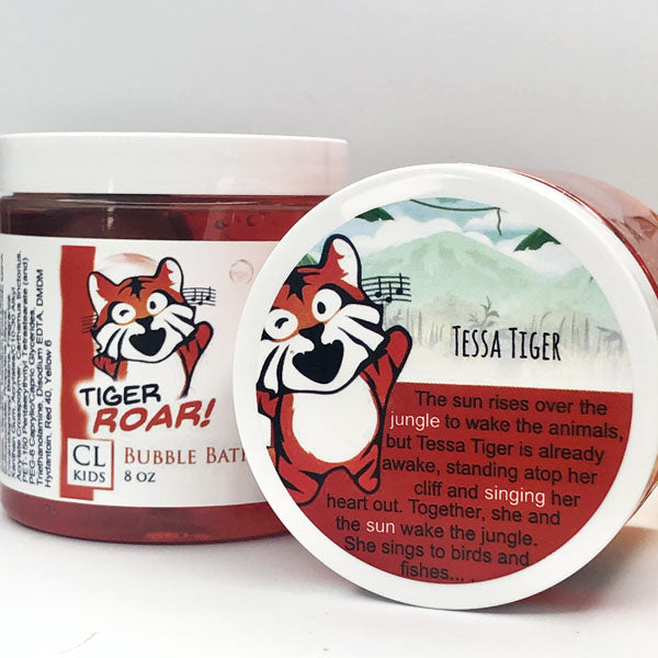 Tiger Roar Bubble Bath Slime in a jar of our red orange riger roar bubble bath slime against a white background